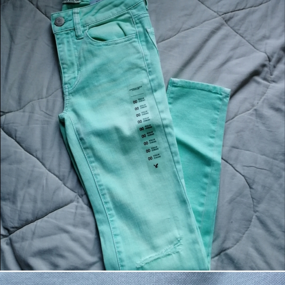 Mint green distressed jeans | AE